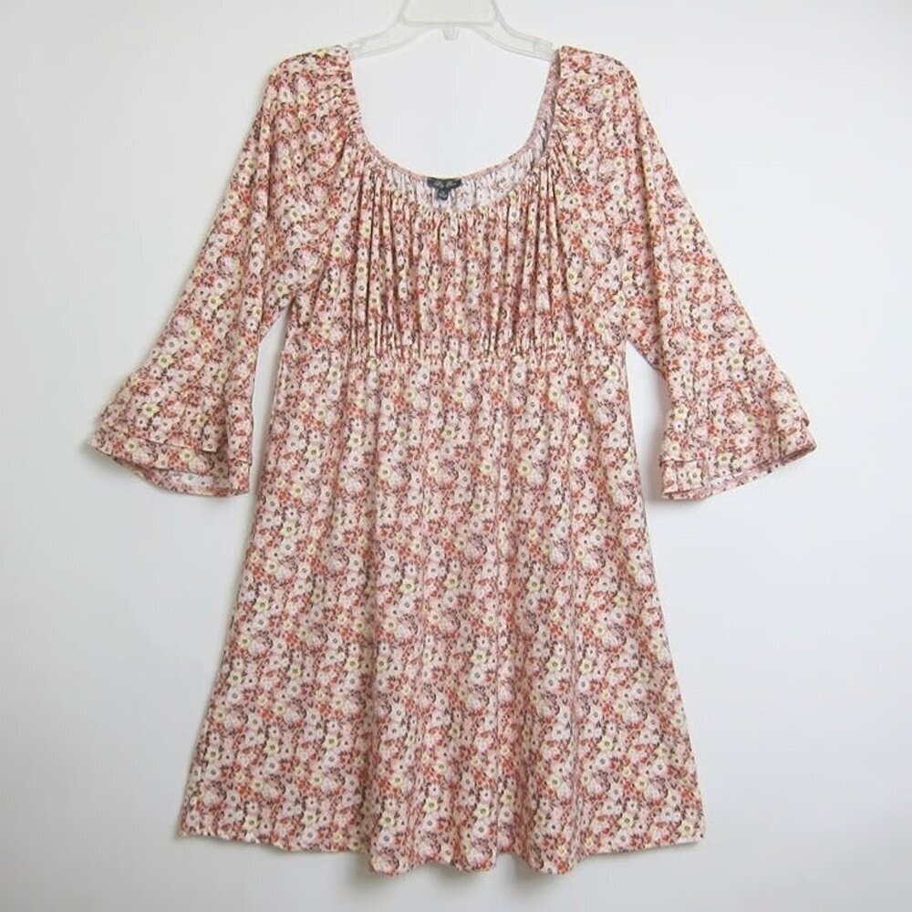 Lily Rose Smocked Babydoll Pink Floral Dress 1X NWT Ruffle Sleeves Cottagecore - Picture 10 of 10